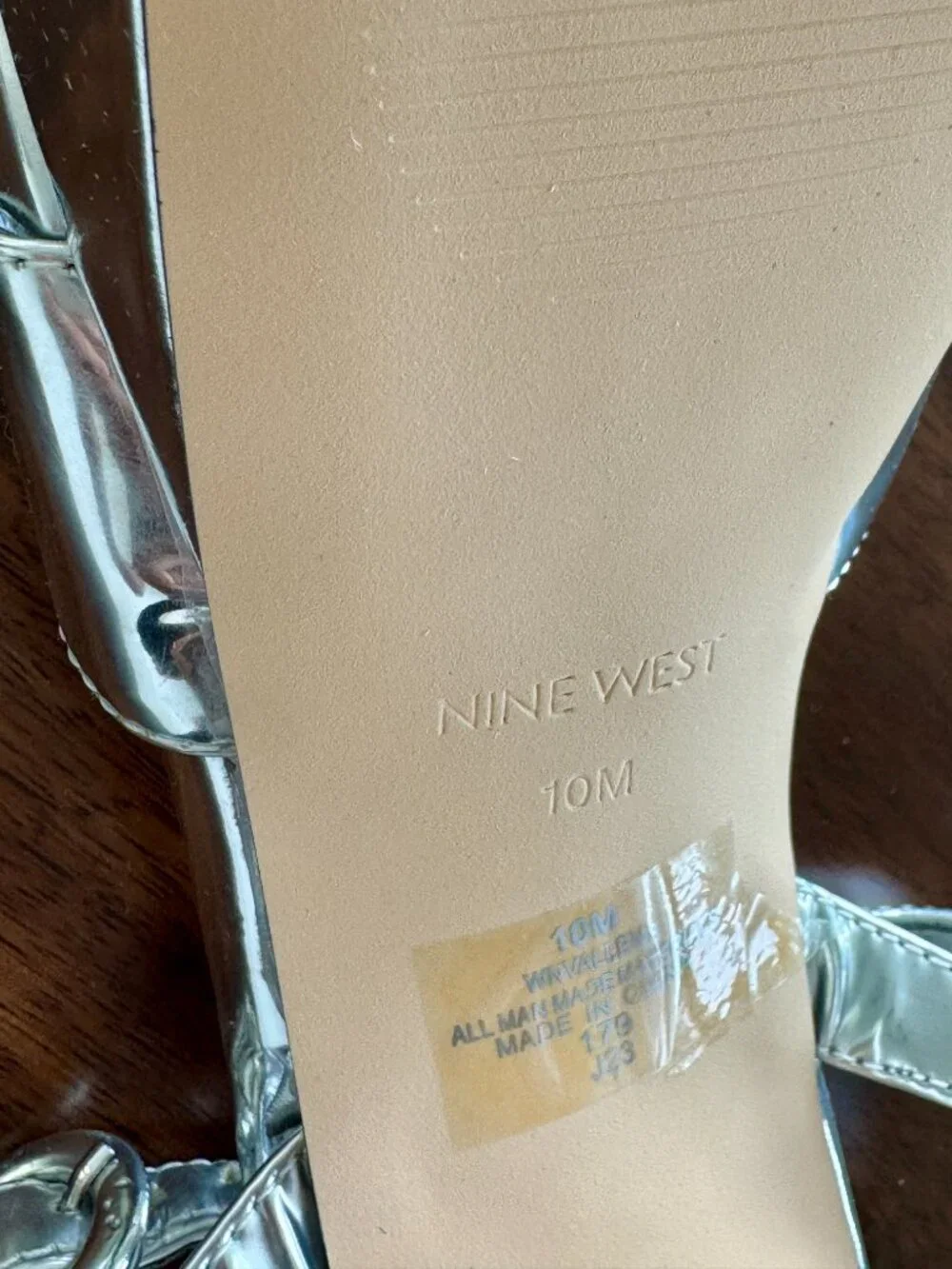 NINE WEST Vallen3 Silver Mirror Metallic Strappy Platform
